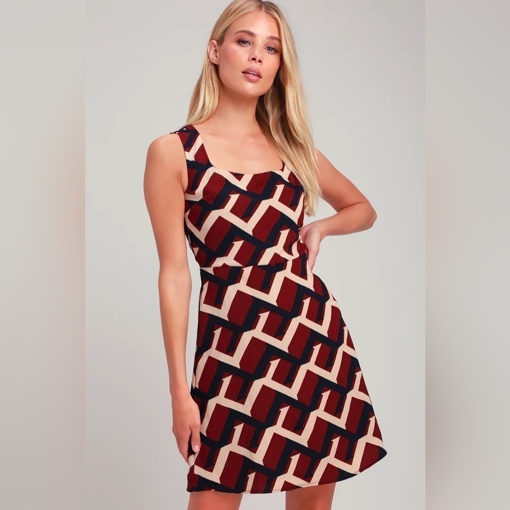Lulu's Geometric Red and Black Mini Dress